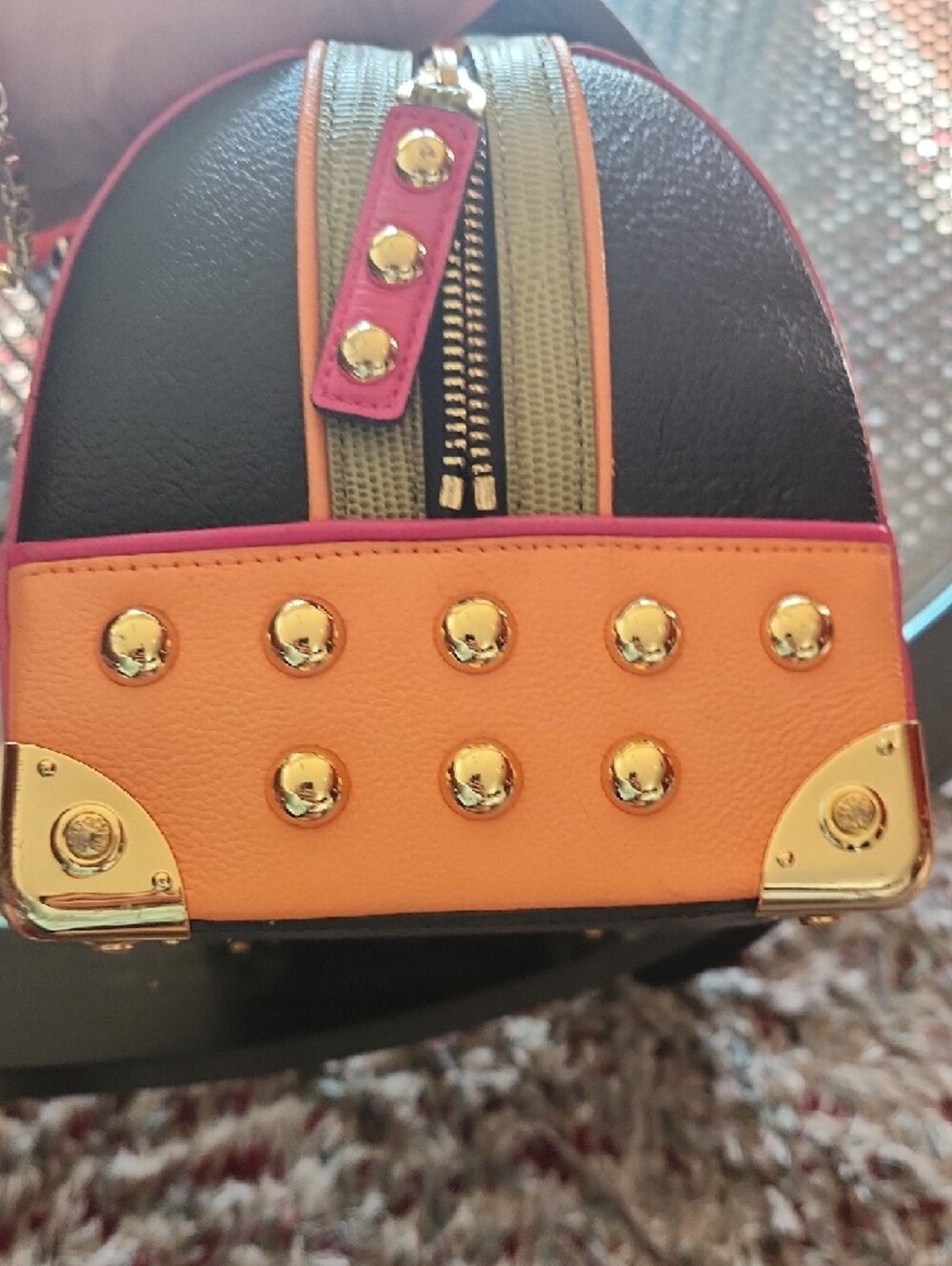 Limited Edition Metro City Black & Pink Mixed Leathers Structure Boston Handbag - Picture 5 of 14